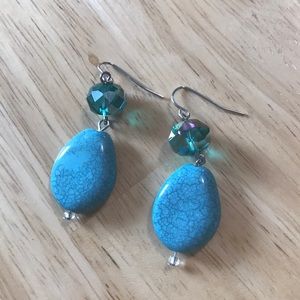 Silver and turquoise colored dangle earrings